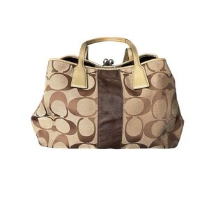Coach Tan and Brown Satchel With Kisslock.